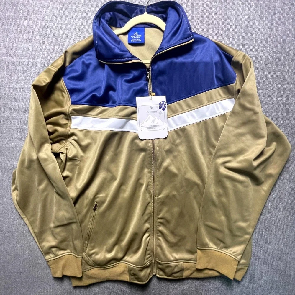 Royal Threads Canada Track Jacket Mens Beige Blue Colorblock Full Zip XXXL